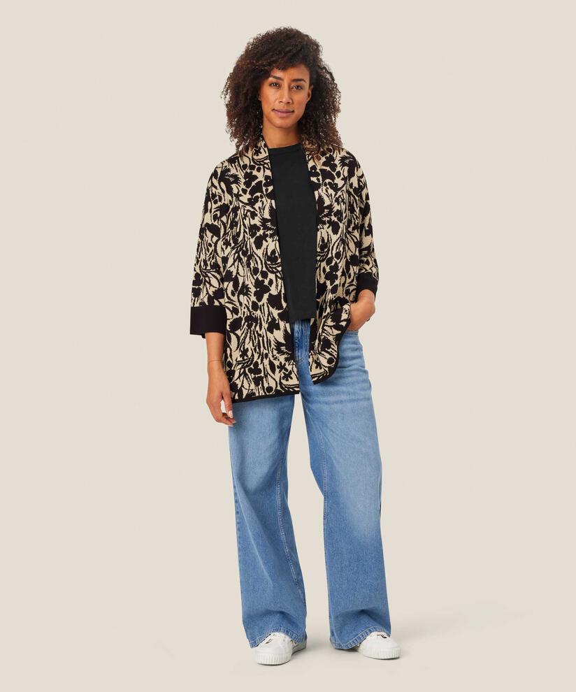 Offener Cardigan mit Strickmuster und kontrastierendem Rand, Black