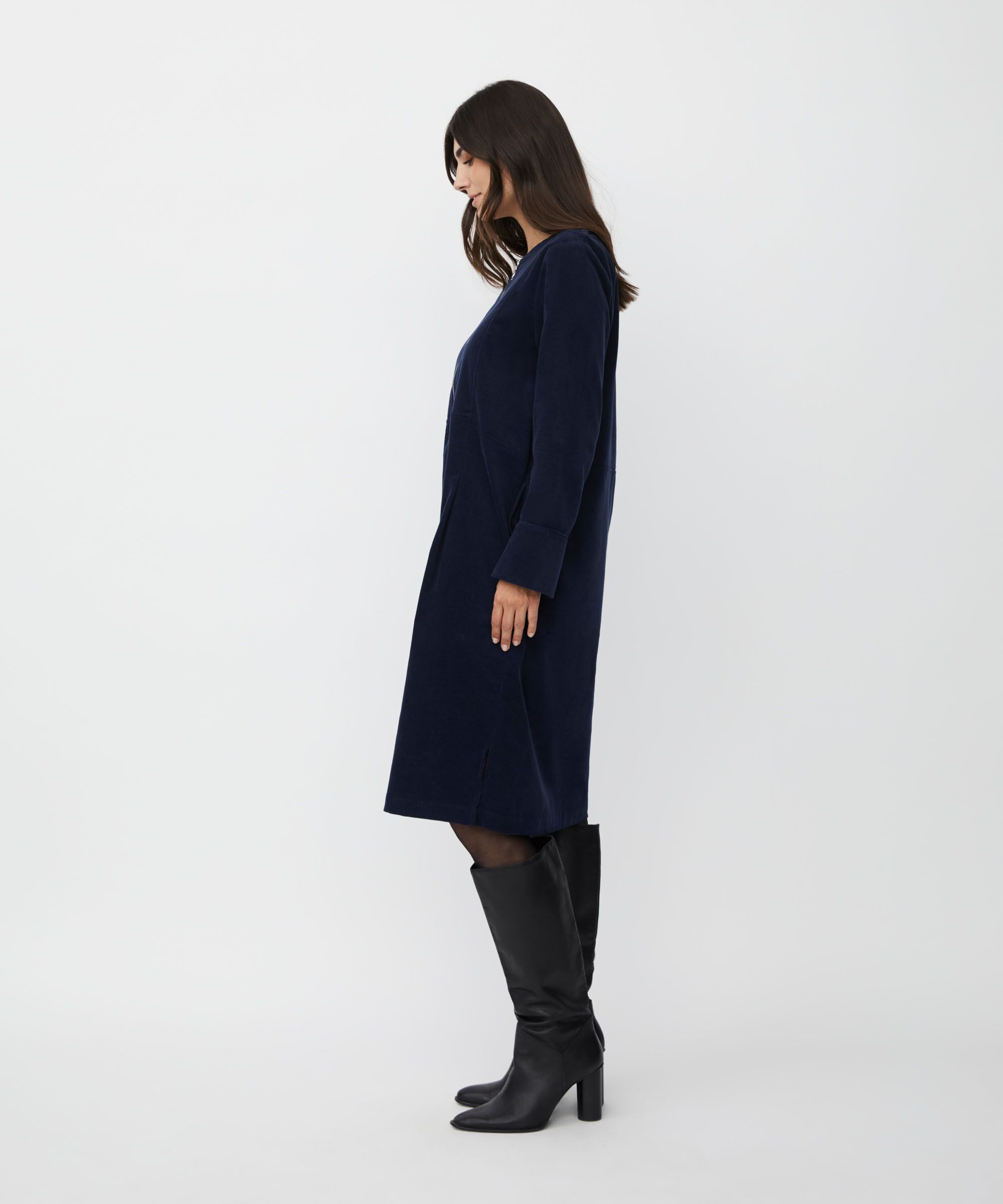 Samtkleid mit Reißverschluss am Hals, Navy Blazer