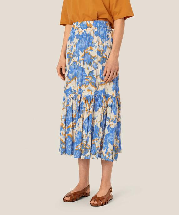 gemusterter Viskoserock mit elastischem Bund, Nebulas Blue