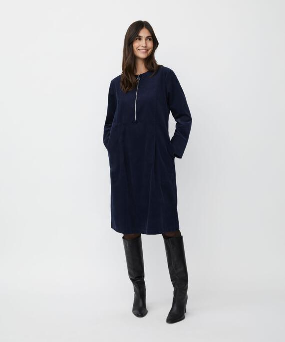 Samtkleid mit Reißverschluss am Hals, Navy Blazer