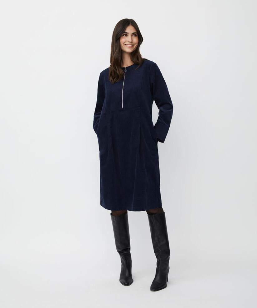 Samtkleid mit Reißverschluss am Hals, Navy Blazer