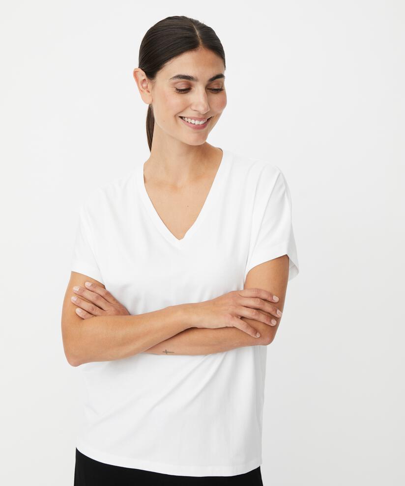 T-Shirt mit V-Ausschnitt aus weichem Jersey, White
