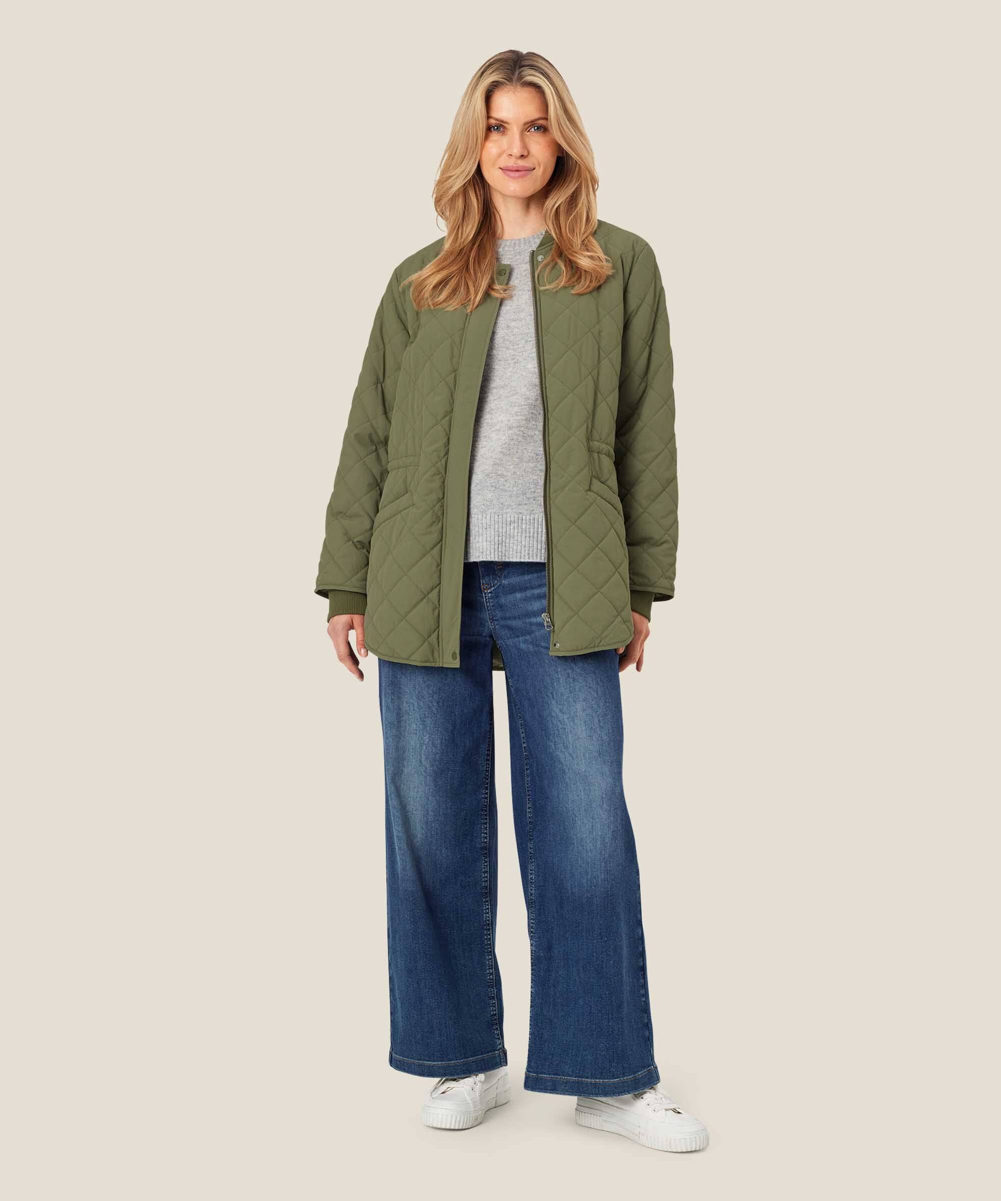 Steppjacke mit Rippdetails und Eingrifftaschen, D. Lichen Green