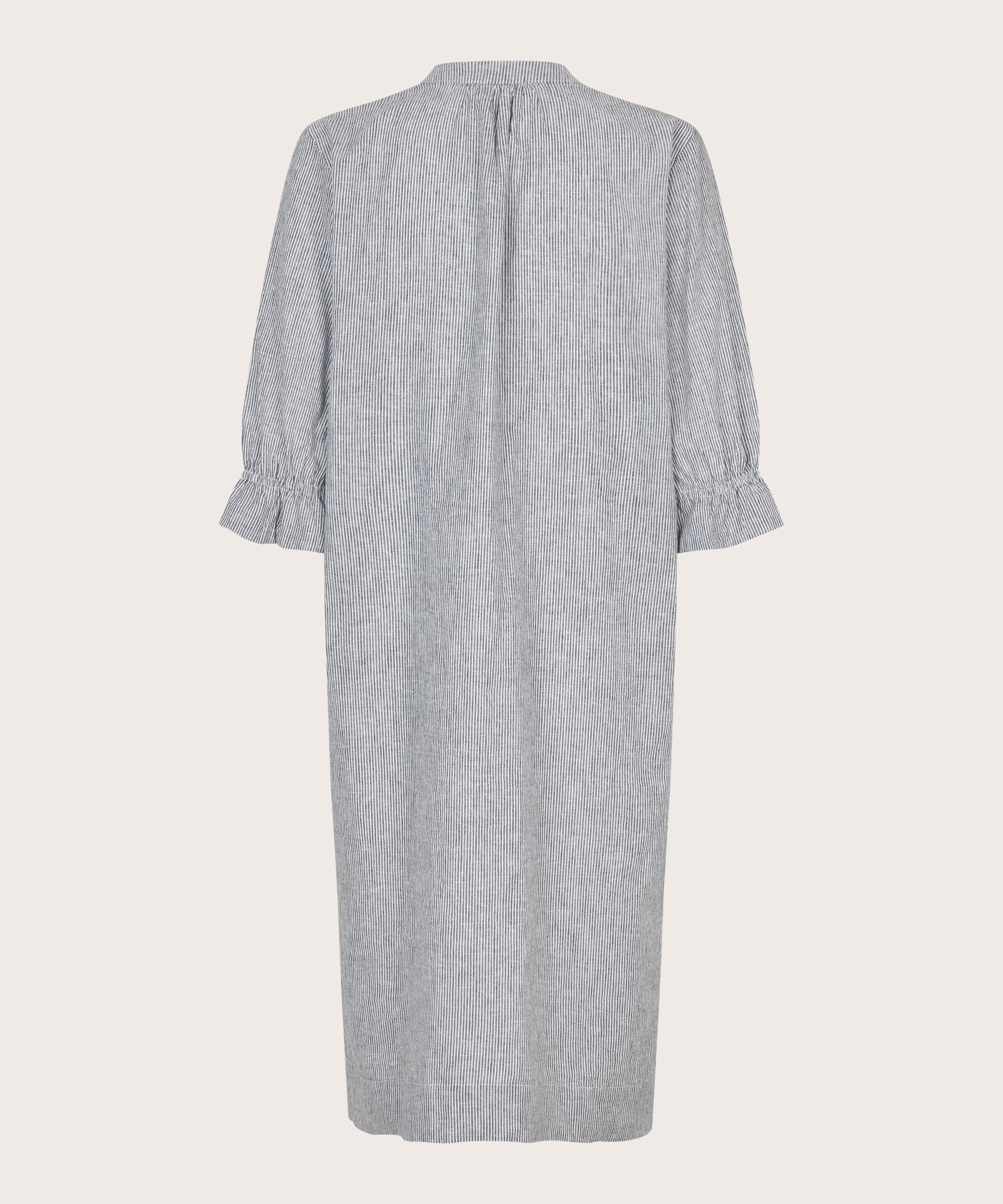 gestreiftes Kleid aus Leinen-Mix mit Bindeband im Nacken, Black