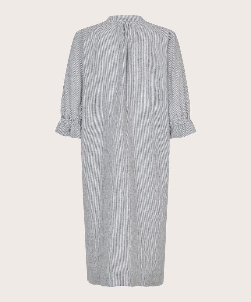 gestreiftes Kleid aus Leinen-Mix mit Bindeband im Nacken, Black