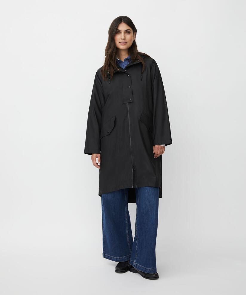 Regenmantel mit Kapuze und 2-Wege-Reißverschluss, Black