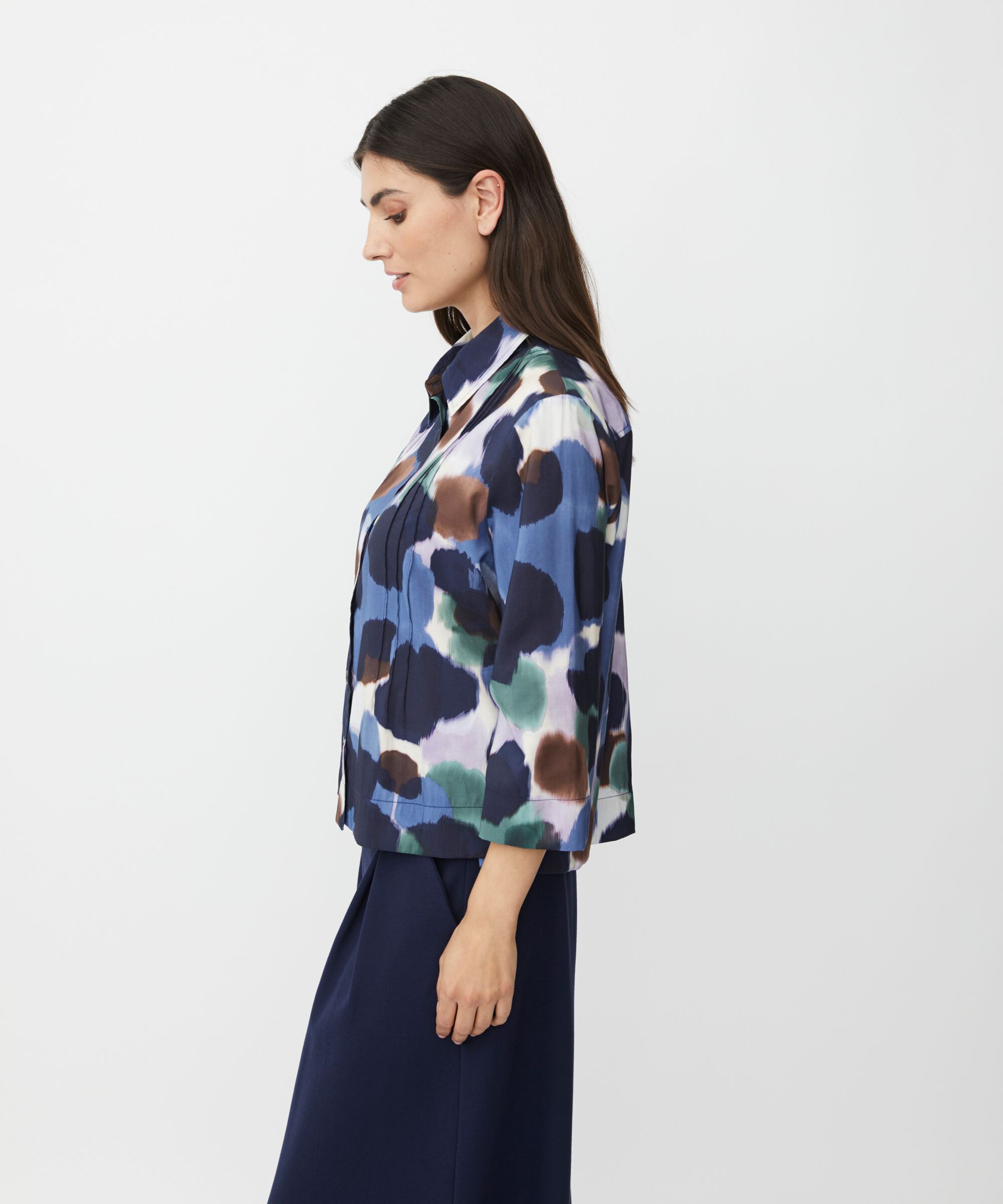 Viskose-Hemd mit 3/4-Arm und Ziernähten, Navy Blazer
