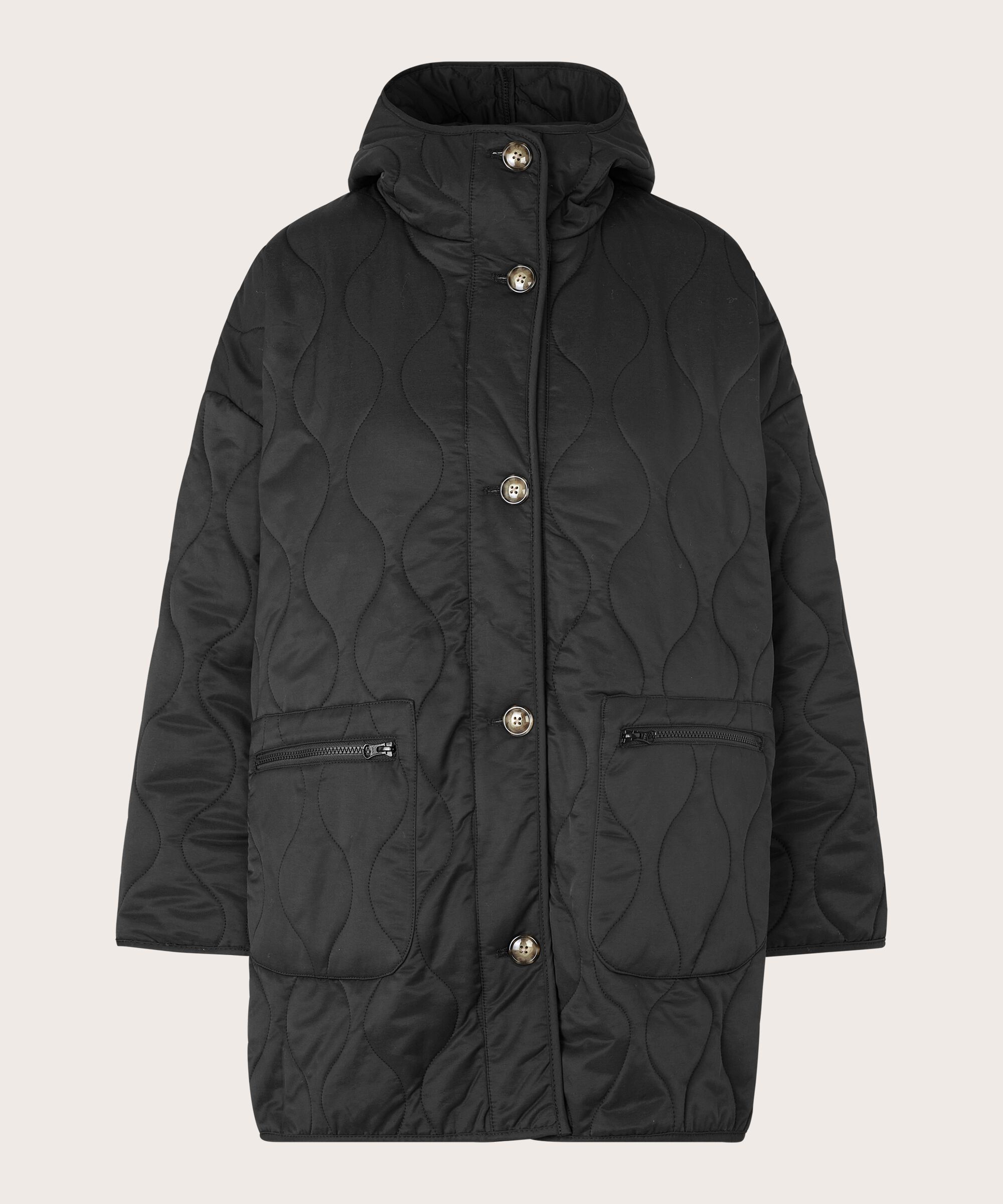 Steppmantel mit Kapuze, Black