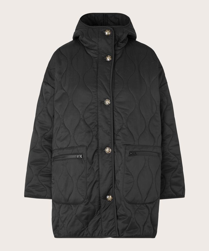 Steppmantel mit Kapuze, Black