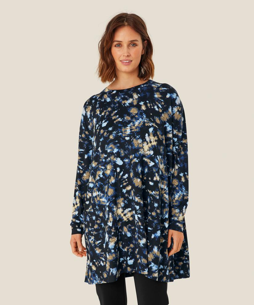 Gemusterte Jersey-Tunika mit langen Ärmeln, Dull Gold