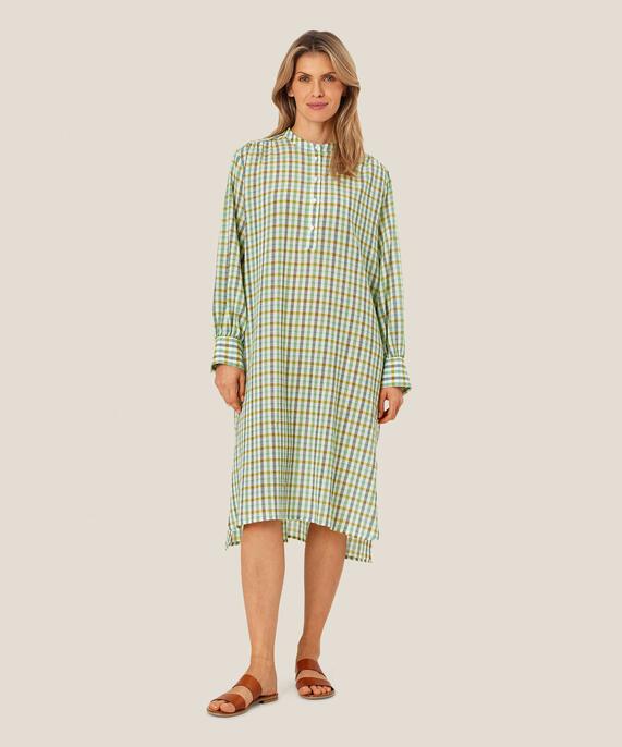 kariertes Baumwollkleid mit Knopfleiste, D. Grass Green