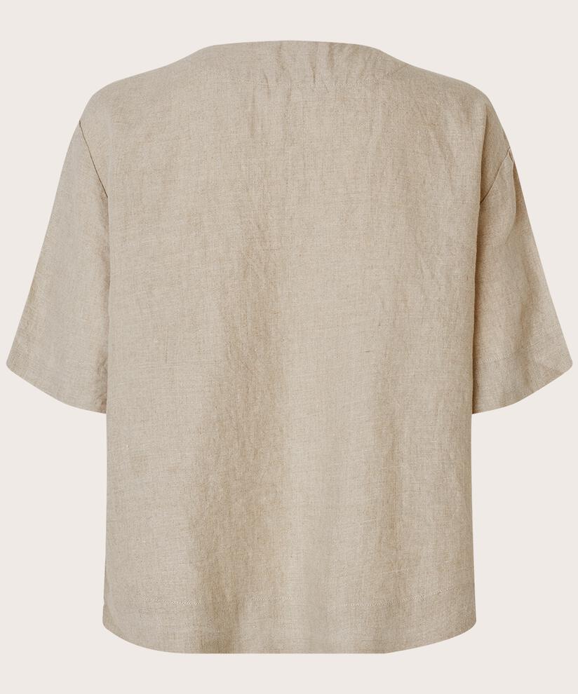Bluse aus Leinen mit Vordertasche, Natural