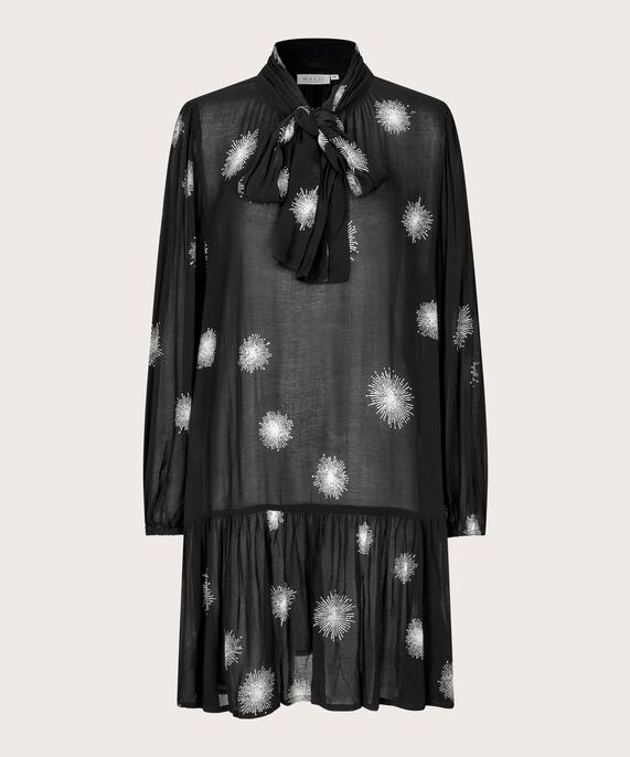 Transparente Tunika mit Bindebändern am Hals, Black