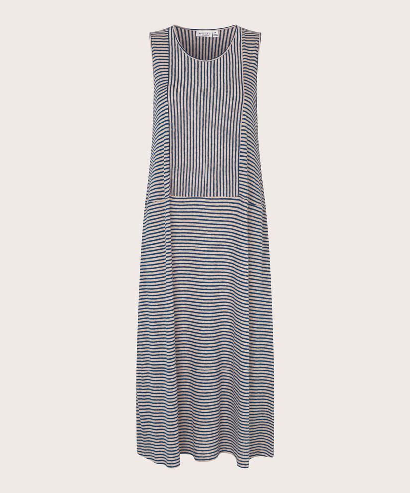 Gestreiftes Jerseykleid aus Leinenmischung, Navy Peony