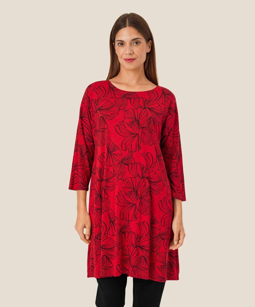 Bedruckte Jersey-Tunika mit Rundhalsausschnitt, Haute Red