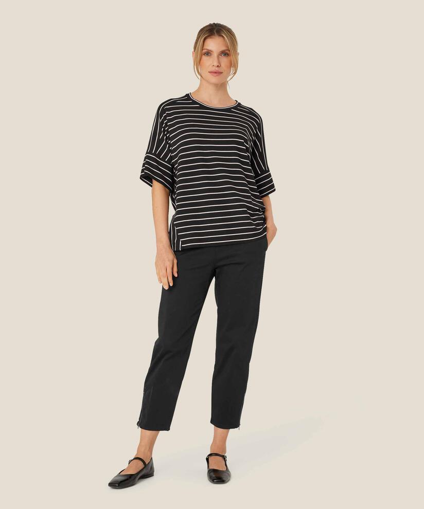 Gestreiftes T-Shirt mit Rundhalsausschnitt, Black