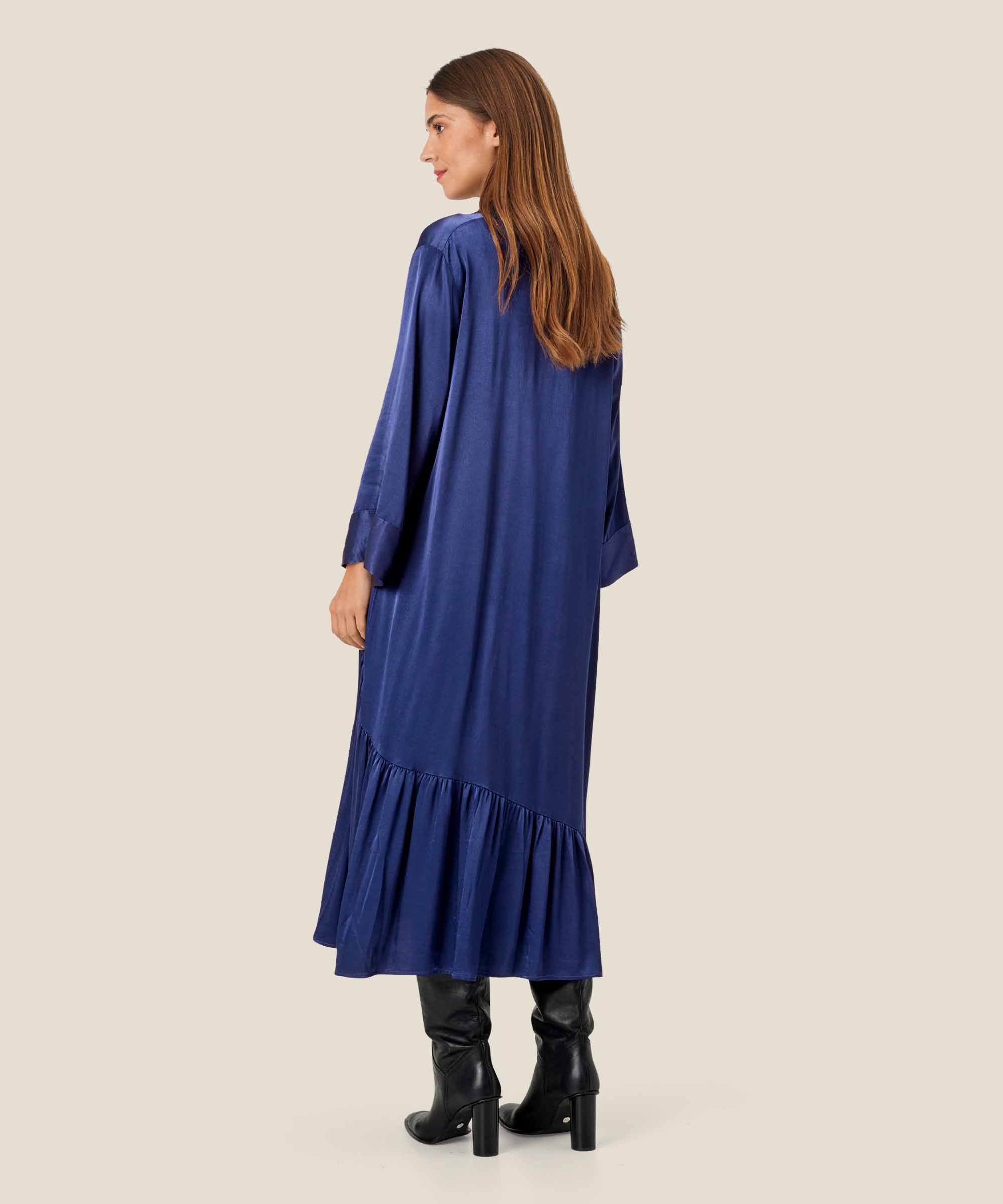 Kleid aus Viskosesatin mit V-Ausschnitt, Medieval blue