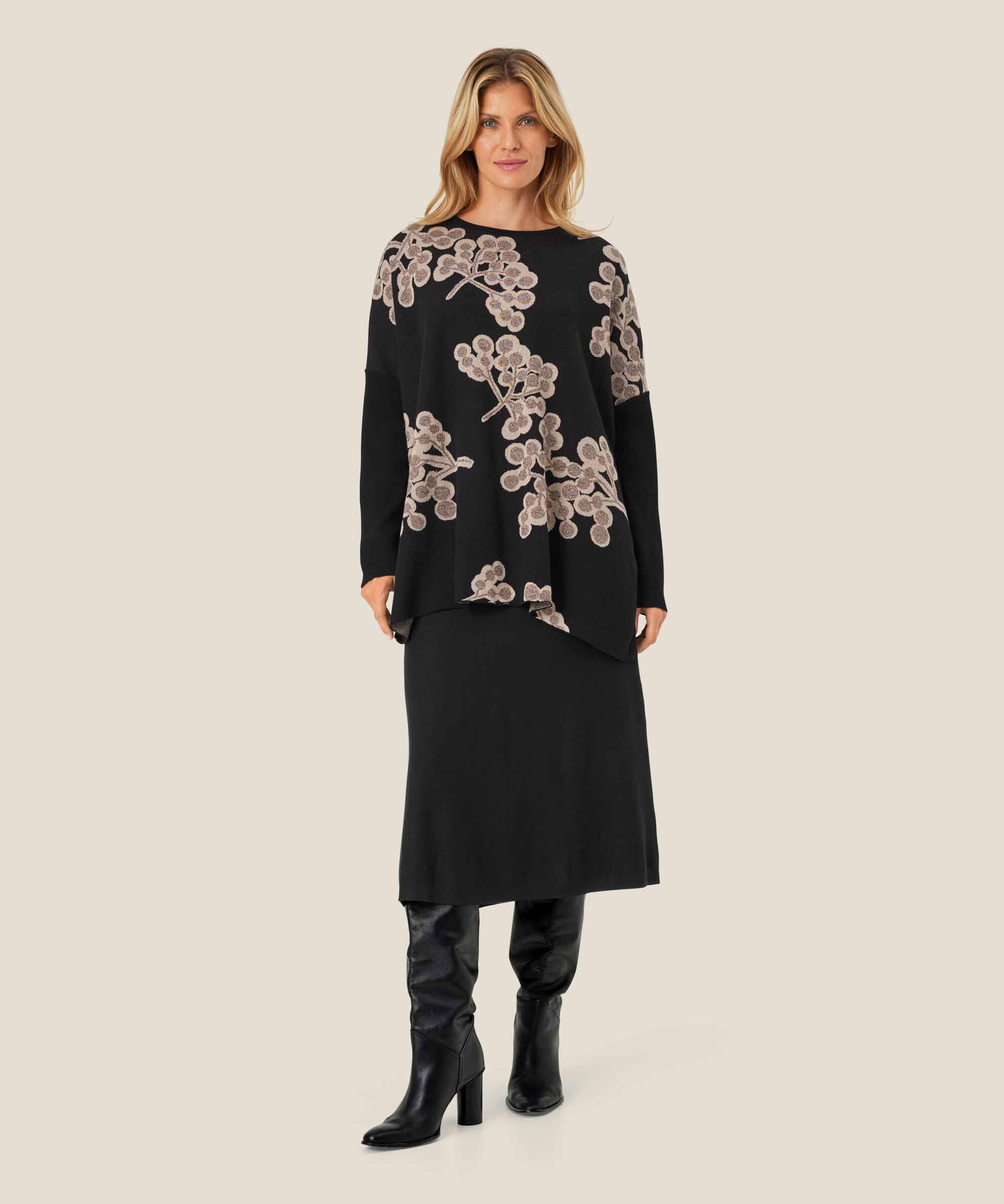 Pullover mit eingewebtem Blumenmuster, Black
