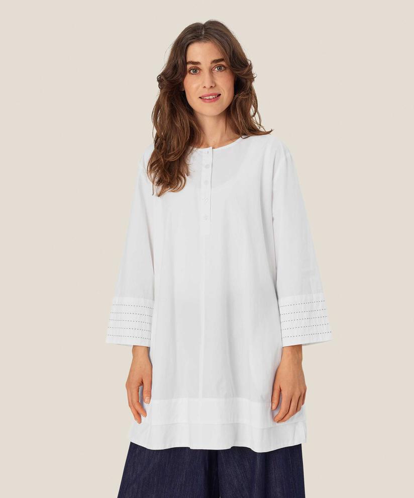 Rundhals-Baumwolltunika mit Knopfleiste, White