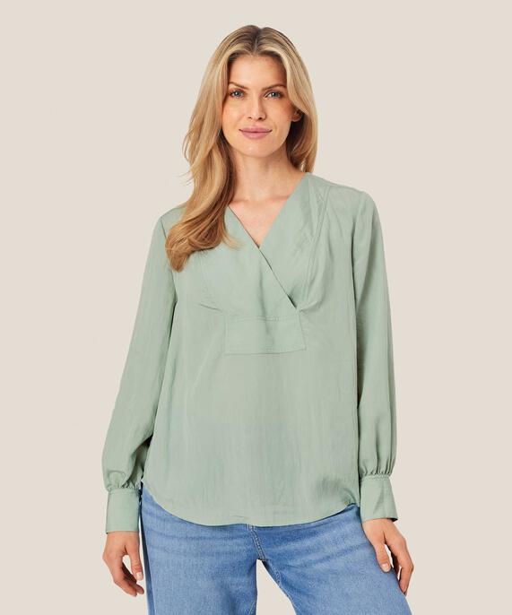 Baumwollbluse mit Wickeleffekt, Frosty Green