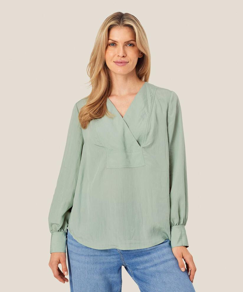 Baumwollbluse mit Wickeleffekt, Frosty Green