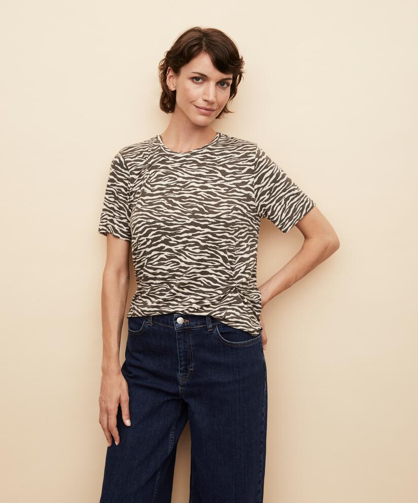 bedrucktes T-Shirt mit Knotendetails, Raven