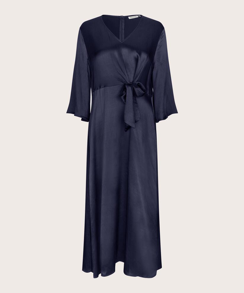 glänzendes Viskosekleid mit Schleifendetail, Navy Blazer