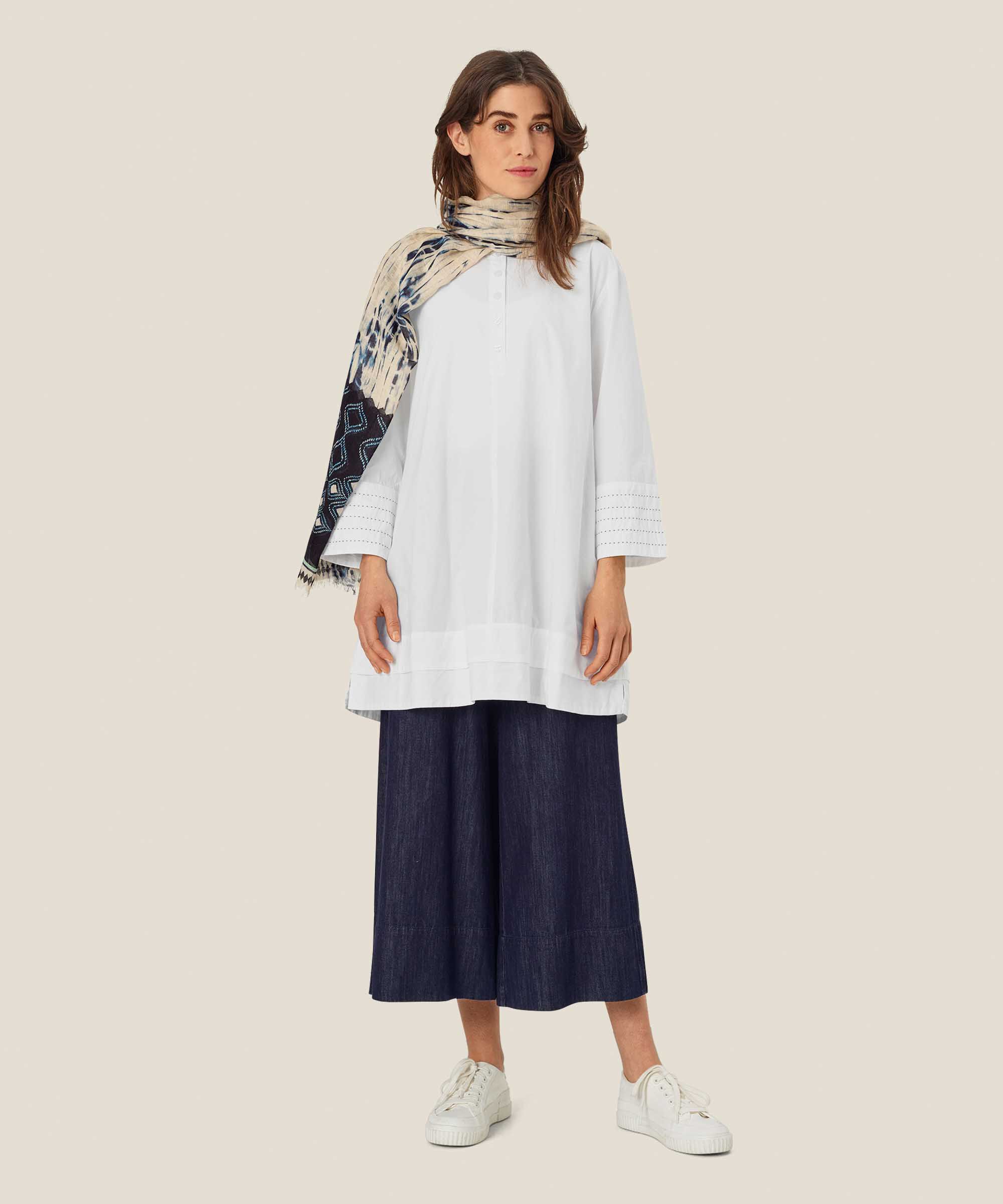 gemusterter Schal aus Leinenmischung, Mood Indigo