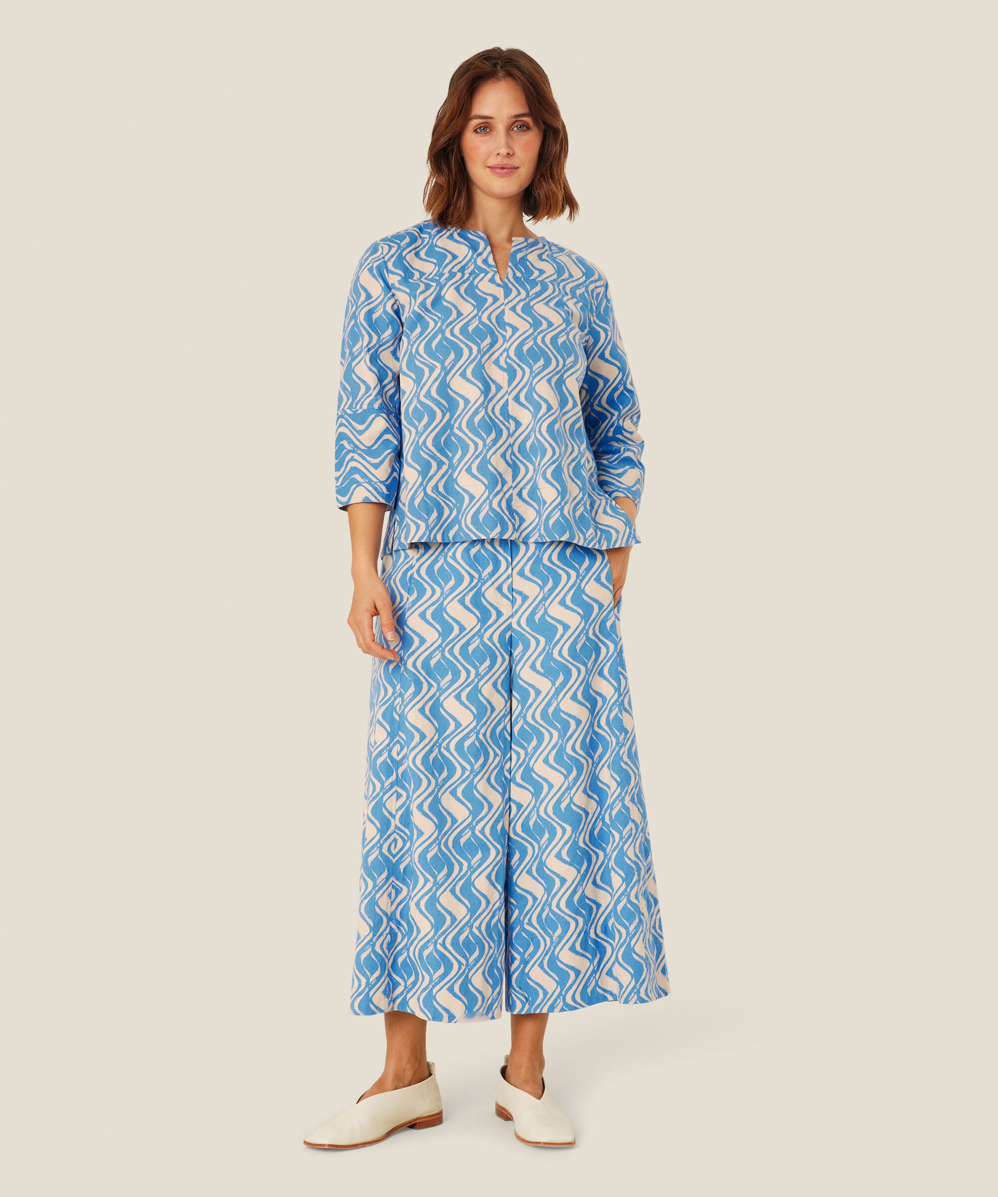 Bluse aus Baumwollmix mit 3/4-Ärmeln, Blue Bonnet