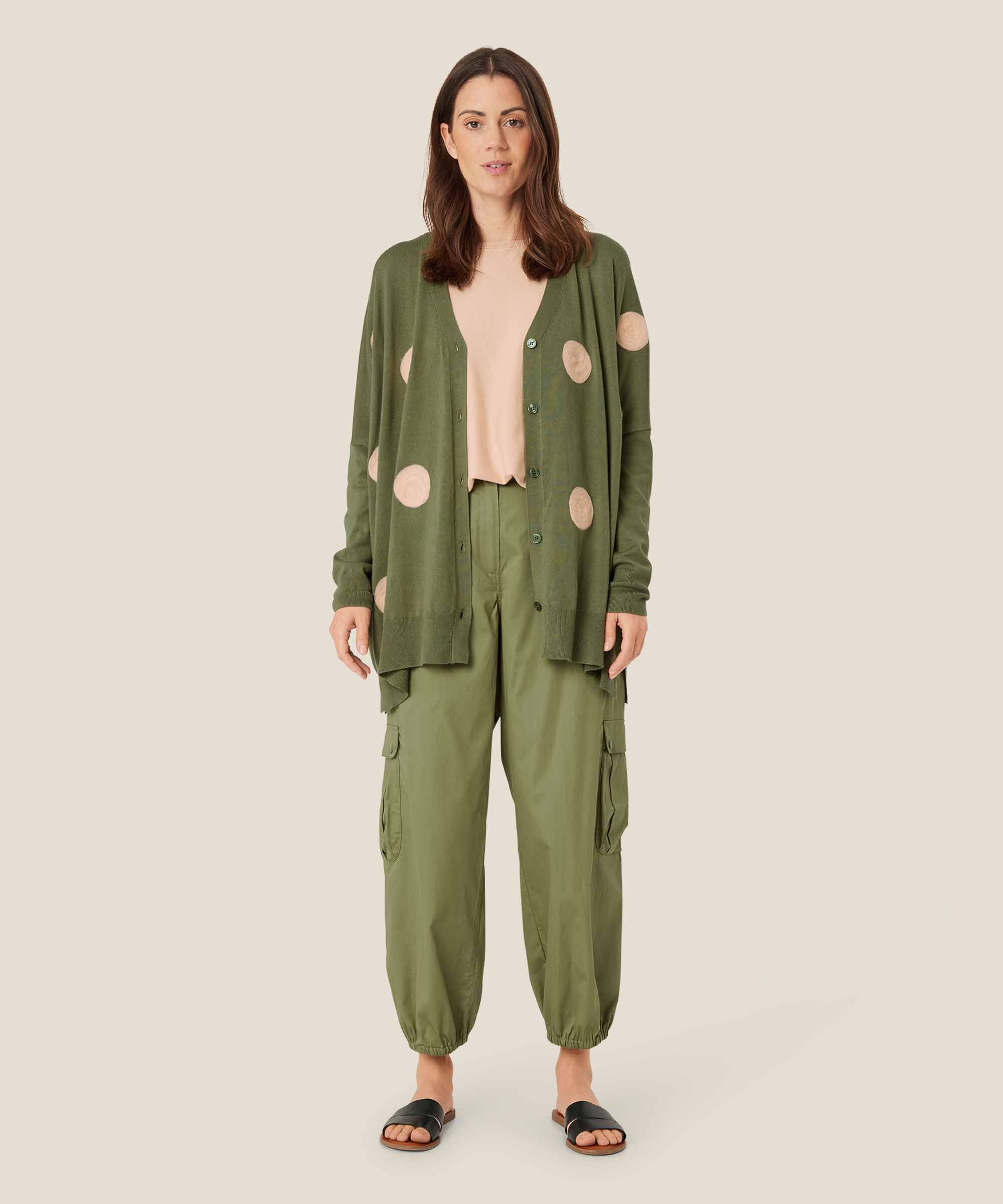 Feinstrick-Cardigan mit eingewebten Punkten, Loden Green