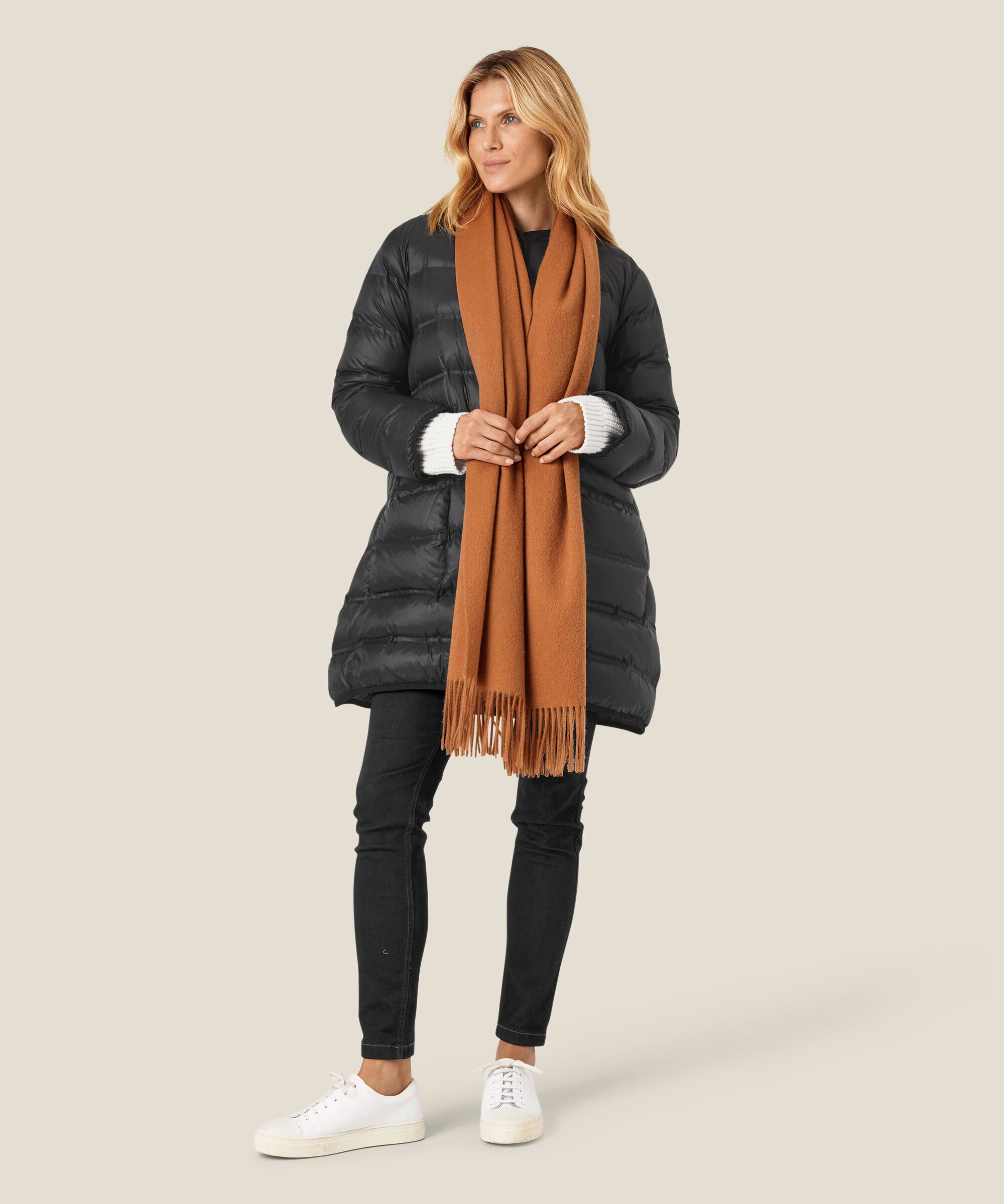 großer Wollschal mit Fransen, Tobacco Brown