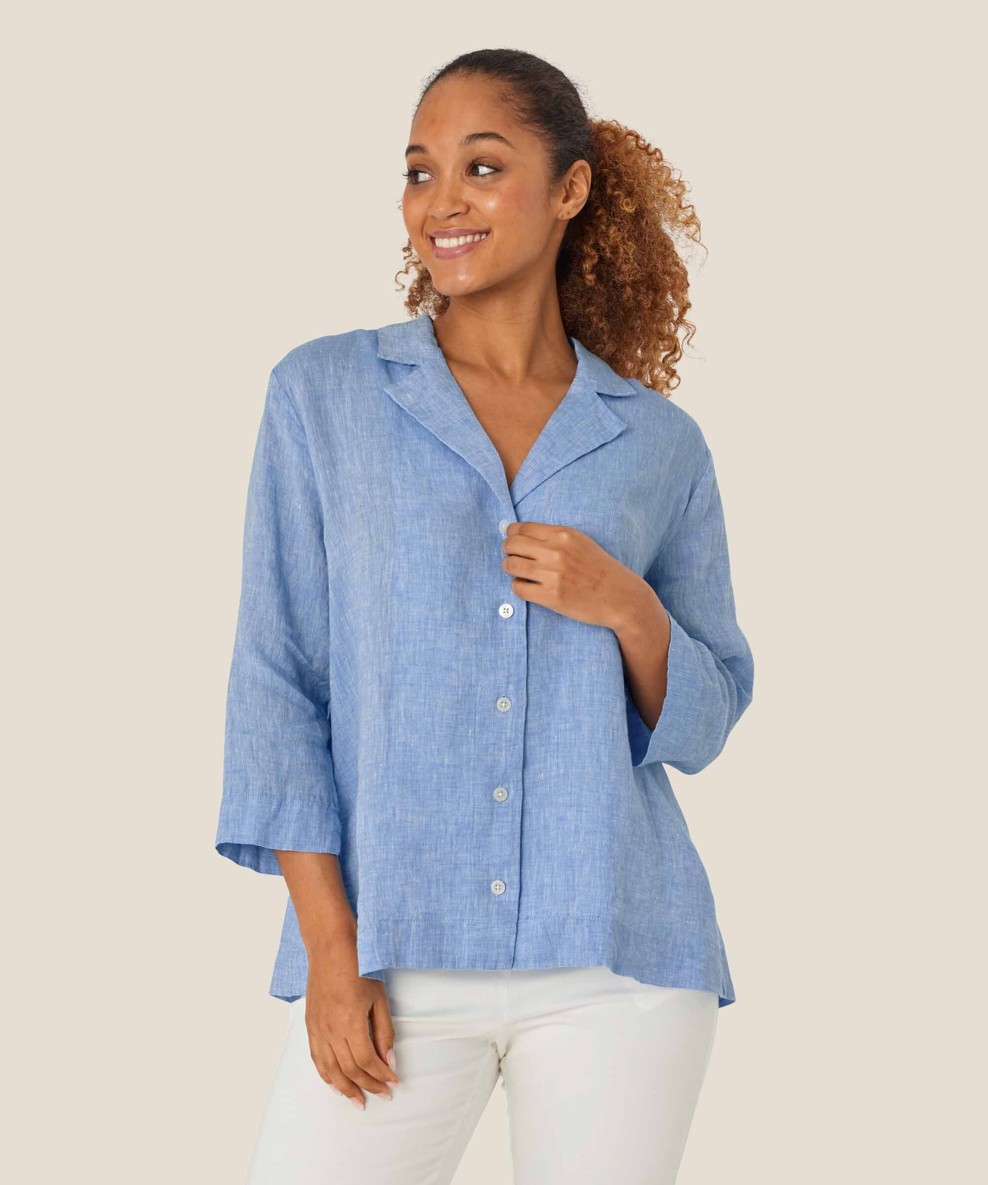 klassisches Leinenhemd mit Dreiviertelärmeln, Marina