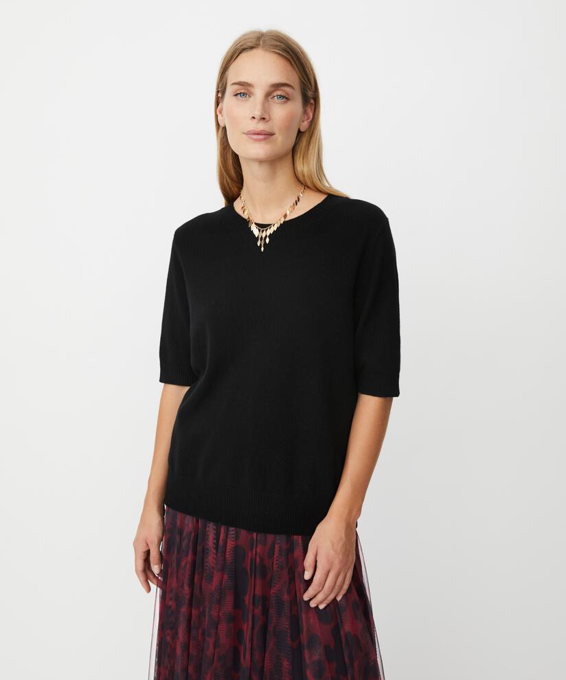 kurzärmliger Pullover aus Wollmischung, Black