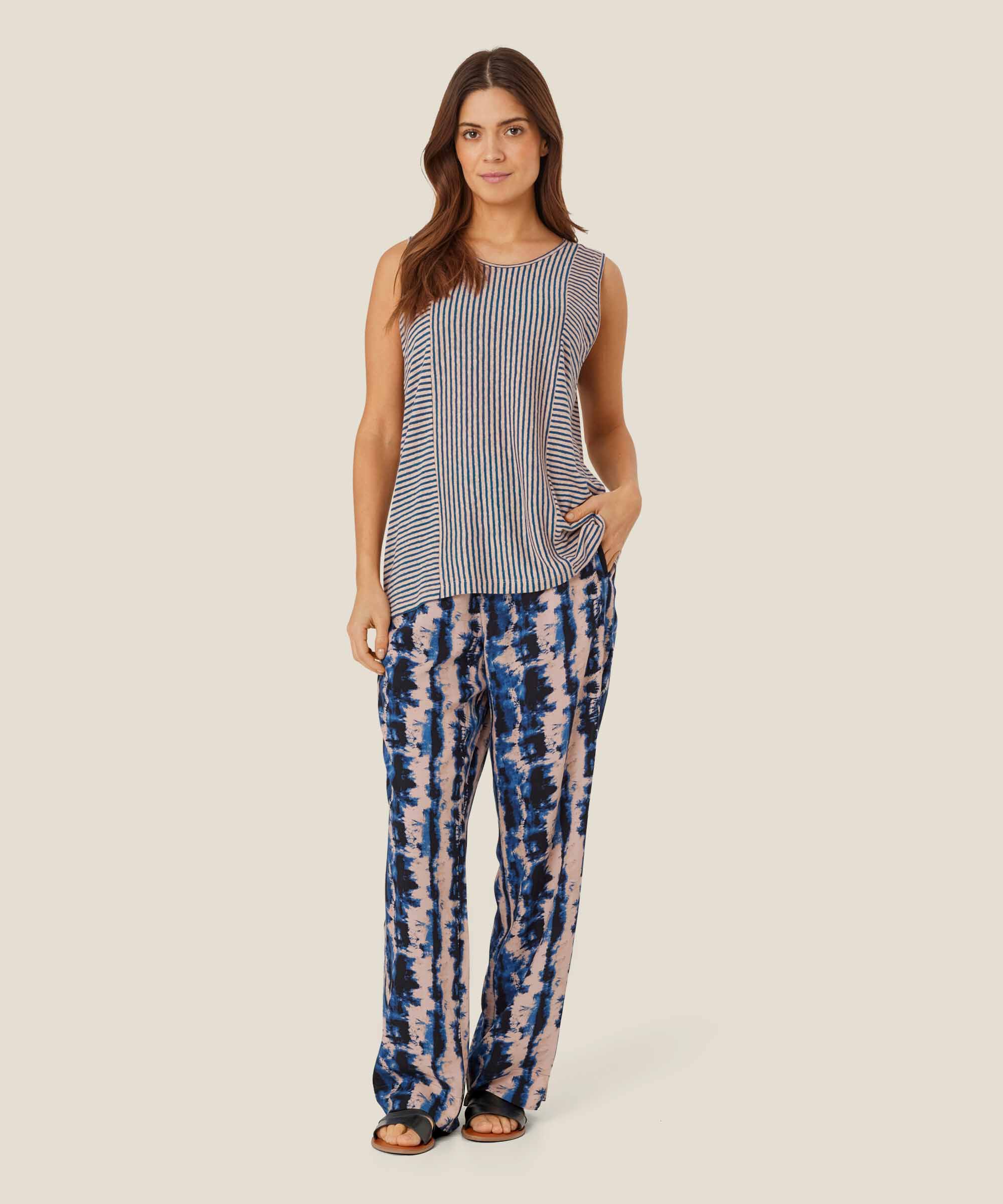 Bedruckte Viskosehose mit elastischem Bund, Navy Peony