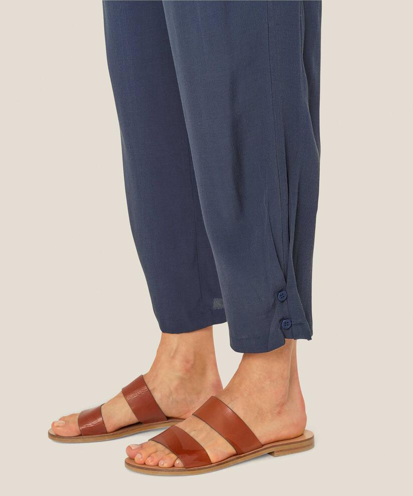 Viskosehose Mit Breitem, Gesmoktem Gummizug Hinten Und Knopfdetail, Mood Indigo