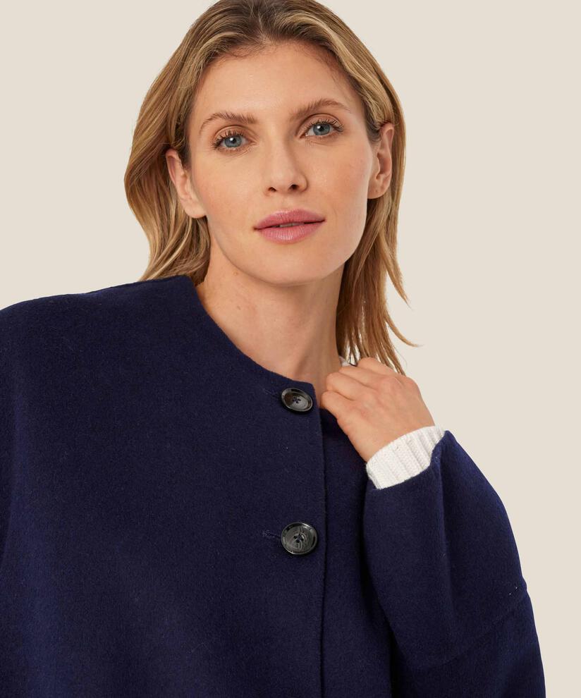 klassischer Wollmantel mit Rundhalsausschnitt, Maritime Blue