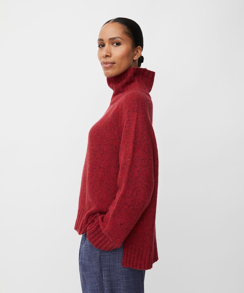 Rollkragenpullover aus Wollmischung mit gerippten Kanten, Red Dahlia