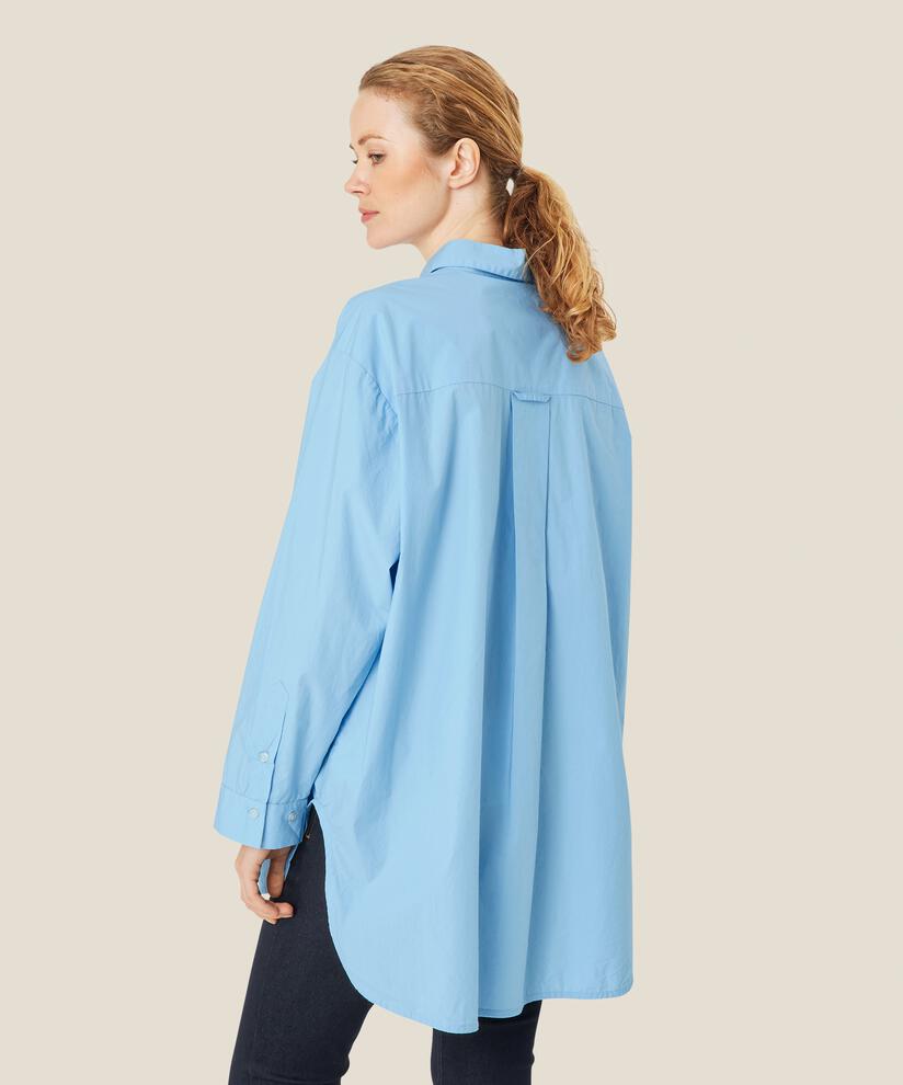 Baumwollhemdbluse Mit Abgerundeten Kanten Und Längerem Rücken, Powder Blue