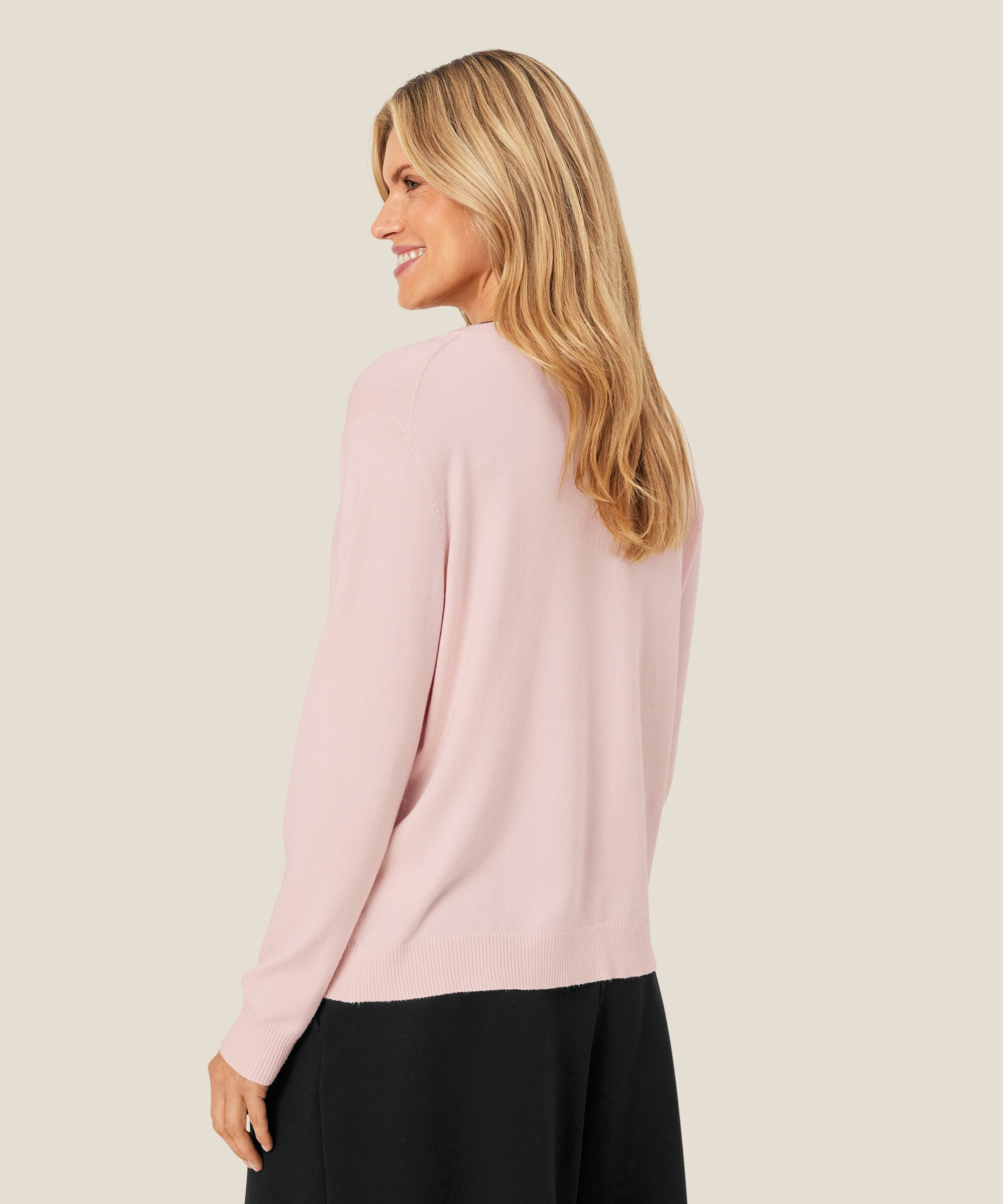 Feinstrick-Cardigan mit Rundhalsausschnitt, Mauve Chalk