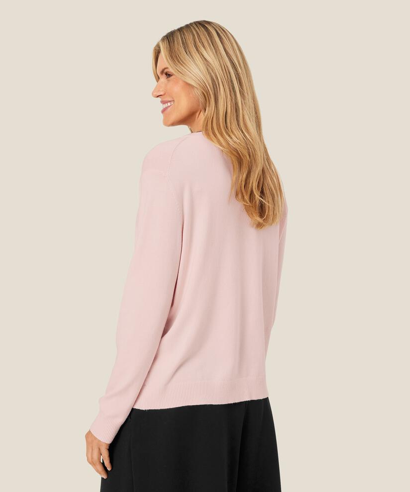 Feinstrick-Cardigan mit Rundhalsausschnitt, Mauve Chalk