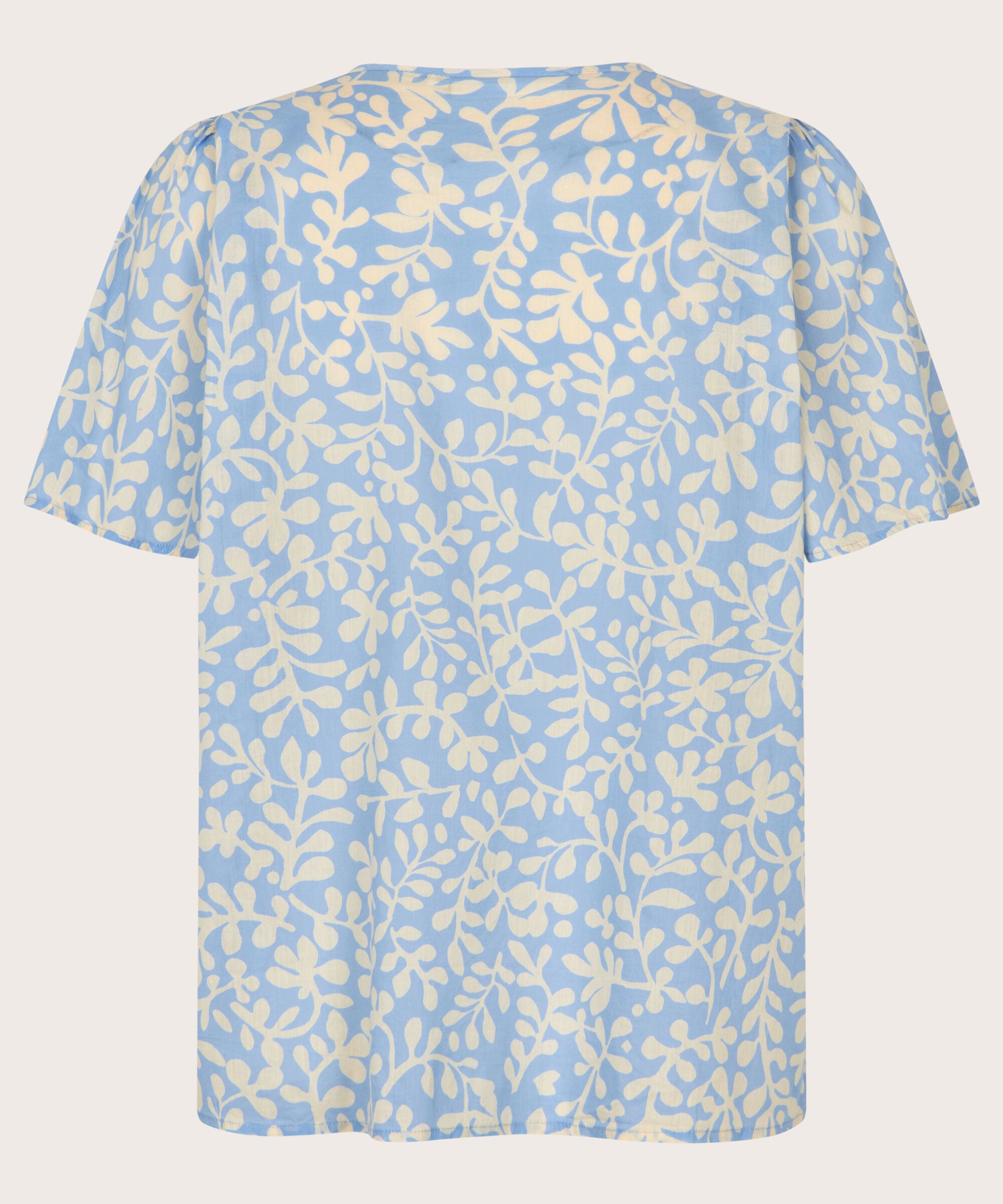 geblümte Baumwollbluse mit V-Ausschnitt, Della Blue