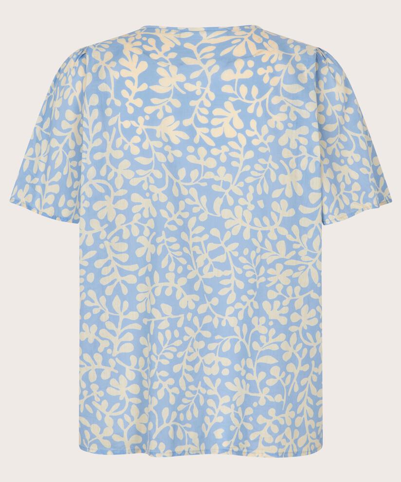 geblümte Baumwollbluse mit V-Ausschnitt, Della Blue