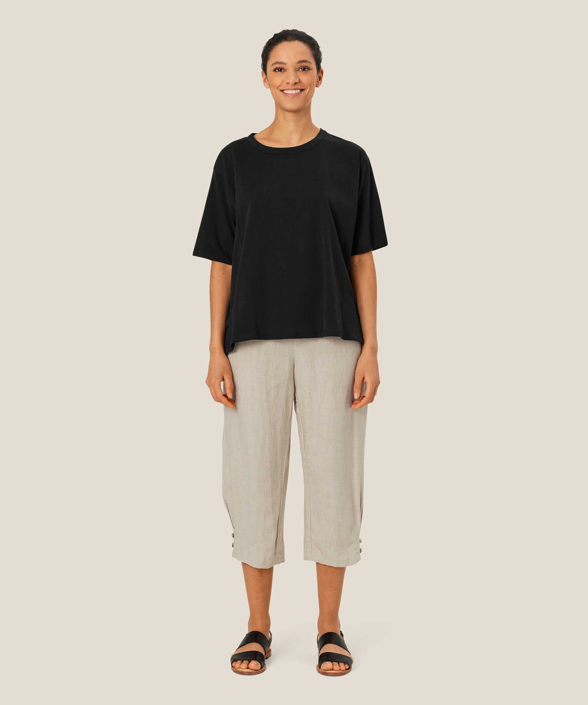 Leinenhose mit breitem, gesmoktem Gummizug hinten, Natural