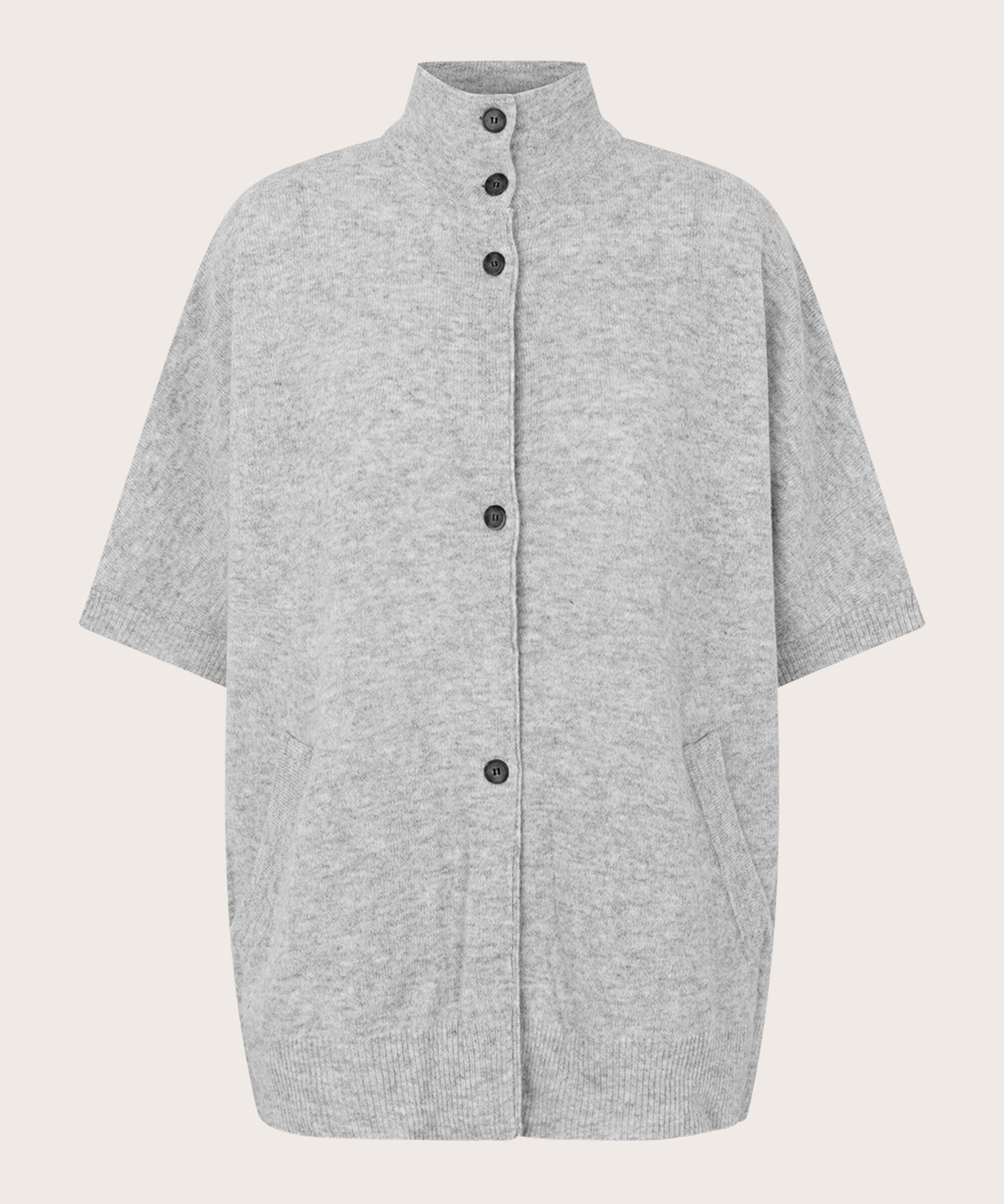 Strickjacke aus Wolle mit hohem Kragen, L. Grey mel.