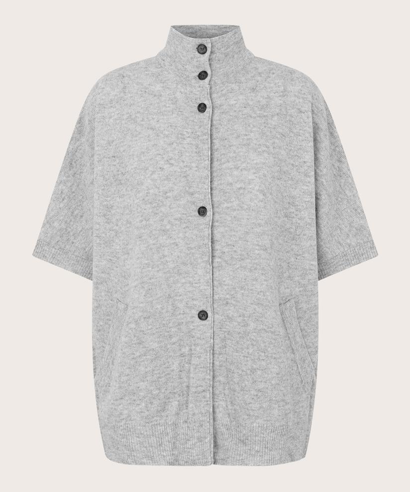 Strickjacke aus Wolle mit hohem Kragen, L. Grey mel.