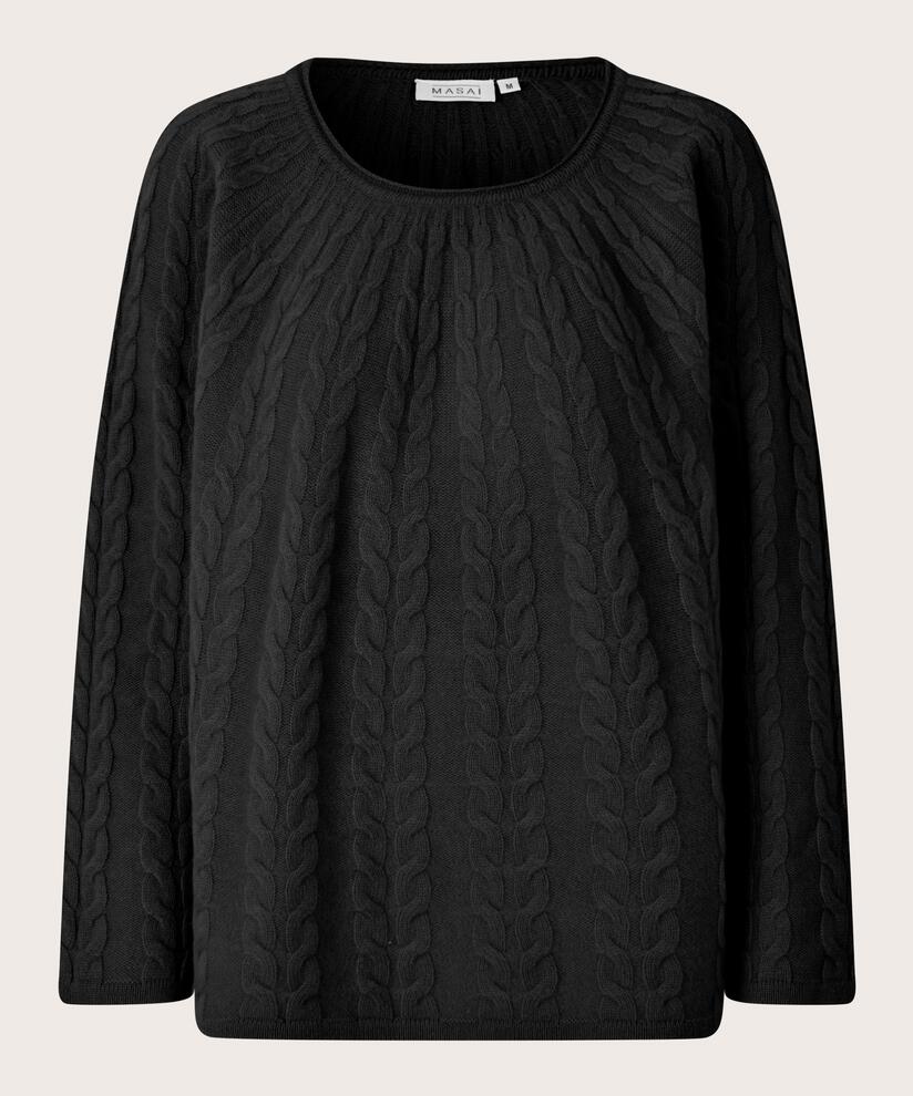Pullover aus Wolle mit Zopfmuster, Black
