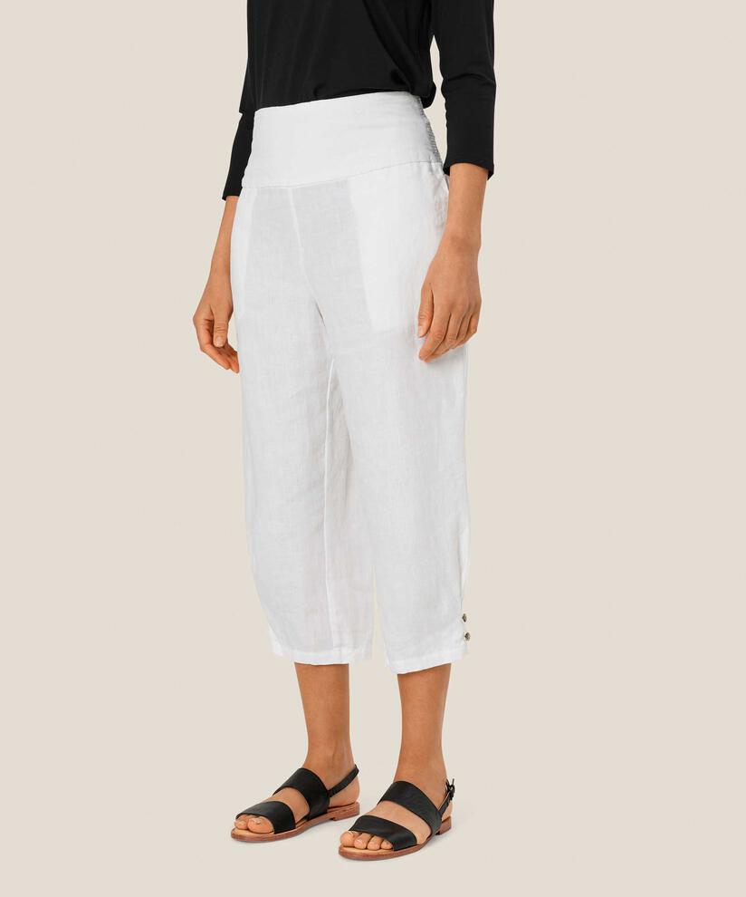 Leinenhose mit breitem, gesmoktem Gummizug hinten, White