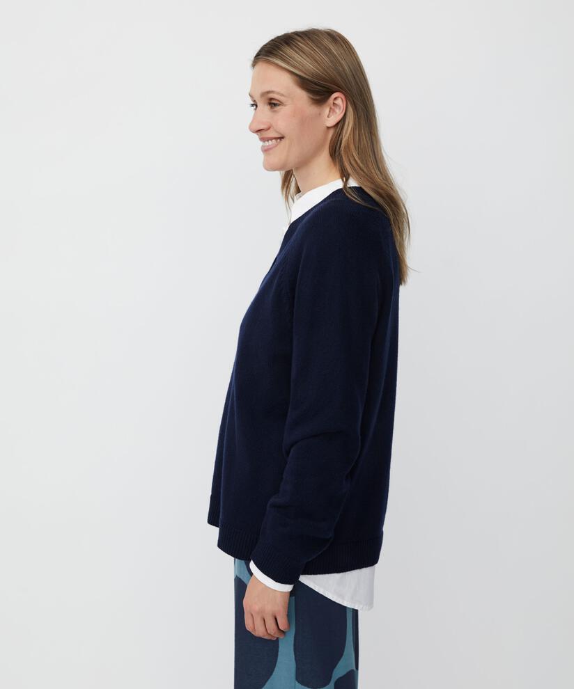 Pullover aus Wollmischung mit tiefem V-Ausschnitt, Navy Blazer
