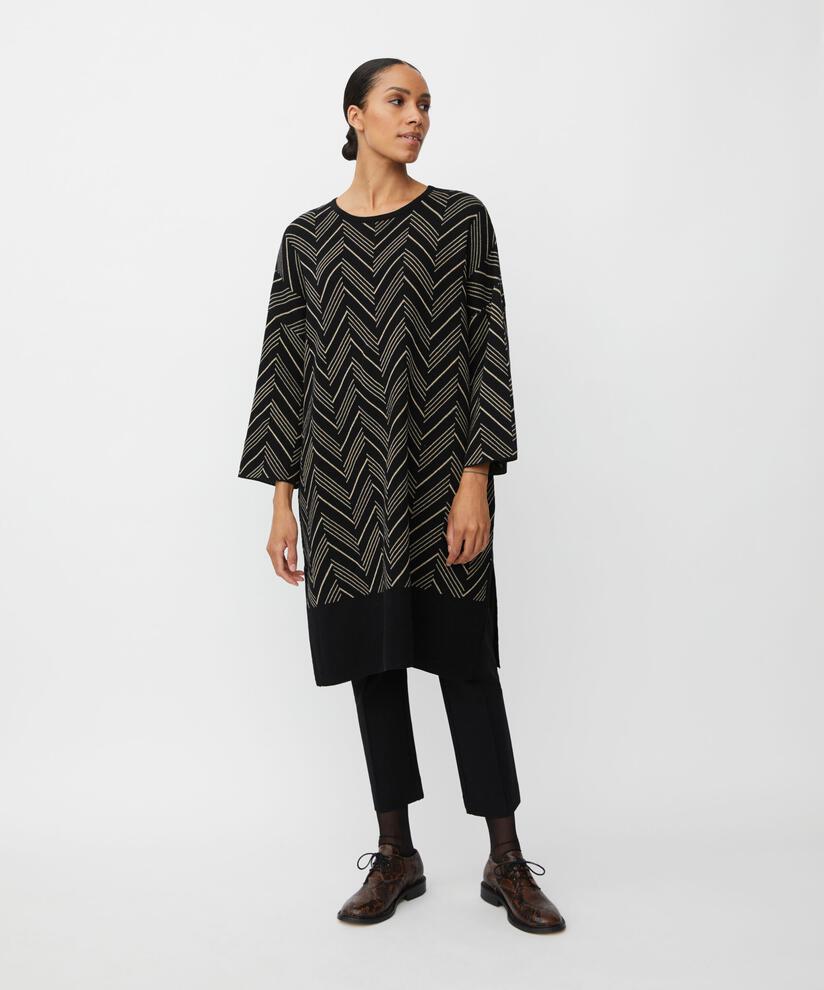 Feinstrickkleid mit Glitzerfaden und Seitenschlitz, Black