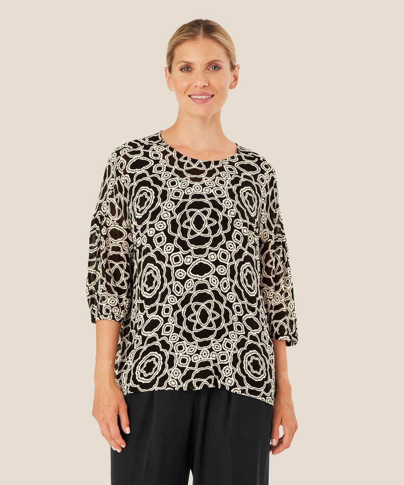 gemusterte Bluse aus helltransparenter Viskose, Black
